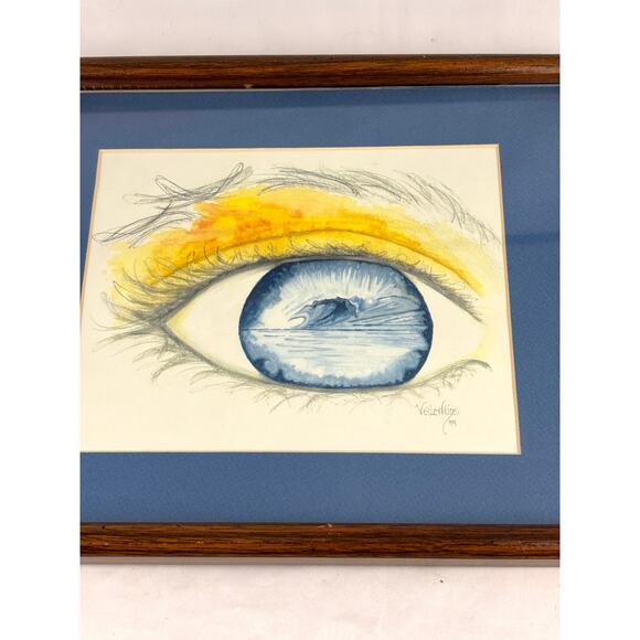 Vintage Realistic Eye Drawing 1990s Artist Signed Matted + Framed Wall Art - Picture 4 of 11